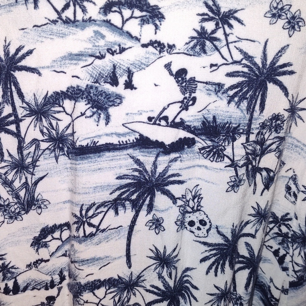 Torrid Blue Slub Knit Tropical Palm Beach Summer Floral Suffer Skull Top SZ 2X - Picture 5 of 11